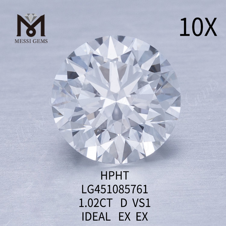Diamante coltivato in laboratorio HPHT 1,02 ct D VS1 RD IDEAL Grado di taglio