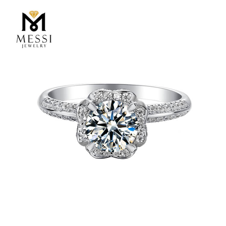DEF VVS Anello in argento sterling 925 placcato oro 18k con pietra moissanite da 1 ct