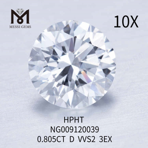 0.805CT D VVS2 diamante rotondo bianco coltivato in laboratorio 3EX