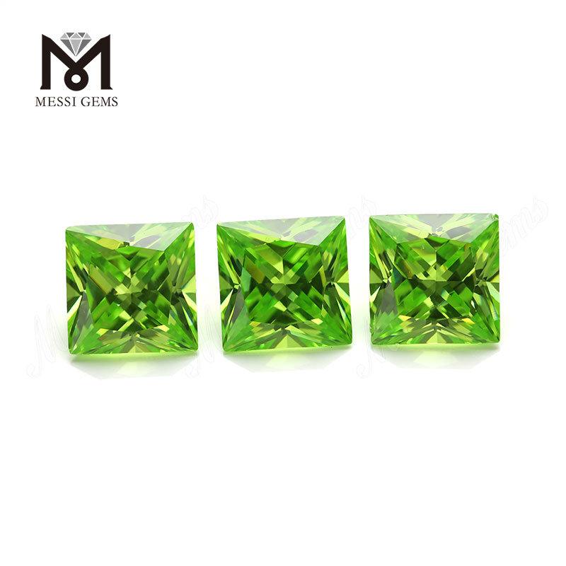 Pietre CZ di forma quadrata verde mela con zirconi cubici di colore con prezzo economico