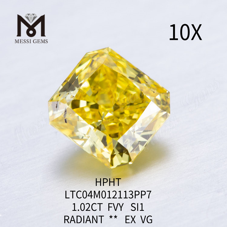 Diamanti da laboratorio gialli Fancy Vivid taglio radiante 1,02 ct SI1 