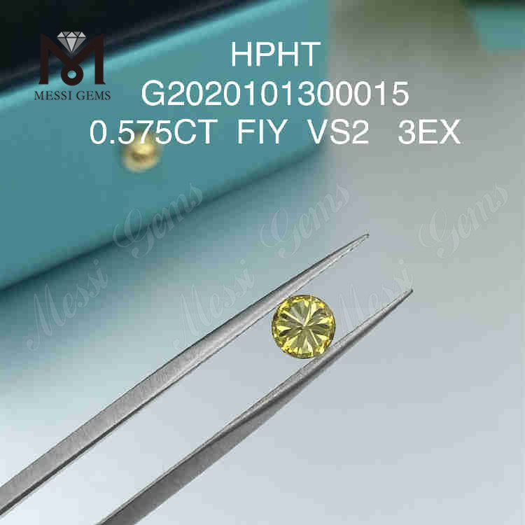 0,575 ct FIY VS2 3EX Diamanti gialli tondi realizzati in laboratorio