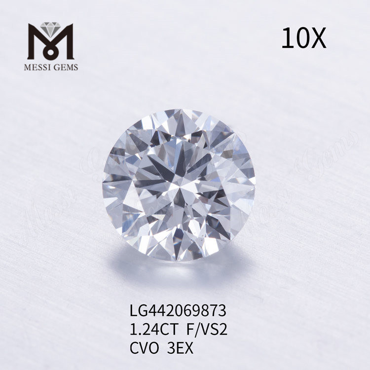 1.24 carati F VS2 ECCELLENTE Diamante rotondo IDEAL realizzato in laboratorio