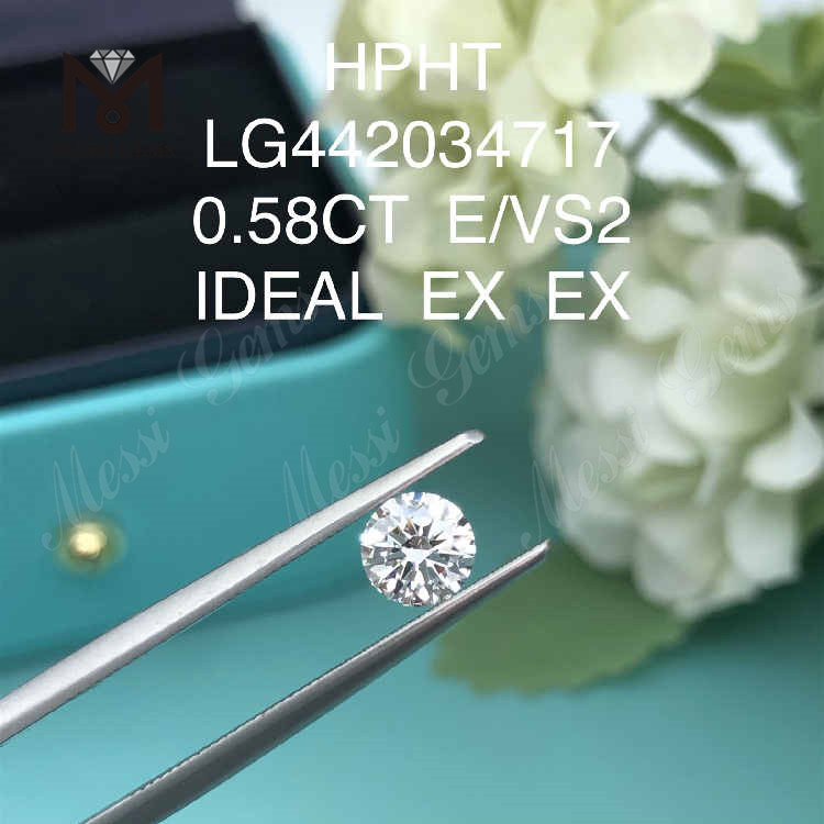 0.58CT E/VS2 diamante rotondo coltivato in laboratorio IDEAL EX EX