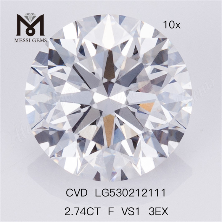 Prezzo di fabbrica del diamante sintetico coltivato in laboratorio di forma rotonda 2.74CT F VS1 3EX 