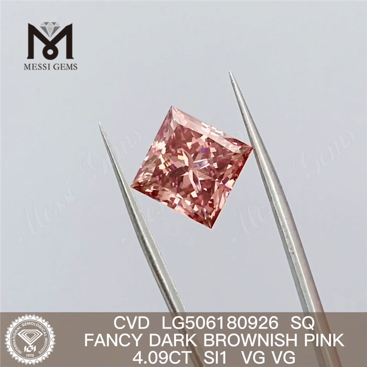 4.09CT SQ CUT FANCY DARK BROWNISH PINK SI1 VG VG CVD diamanti rosa creati in laboratorio LG506180926