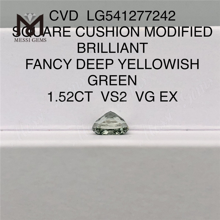 1.52CT CVD CUSCINO QUADRATO FANCY PROFONDO VERDE GIALLASTRO VS2 VG EX diamanti verdi coltivati ​​in laboratorio LG541277242 