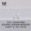 6.02CT G VS1 diamante artificiale a buon mercato SQ CUSHION CUT 6ct bianco sciolto più grande diamante da laboratorio disponibile 