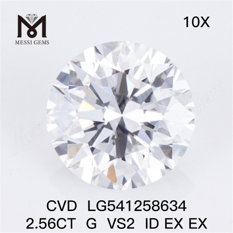 Prezzo all'ingrosso del diamante coltivato in laboratorio rotondo artificiale G da 2,56 ct in vendita