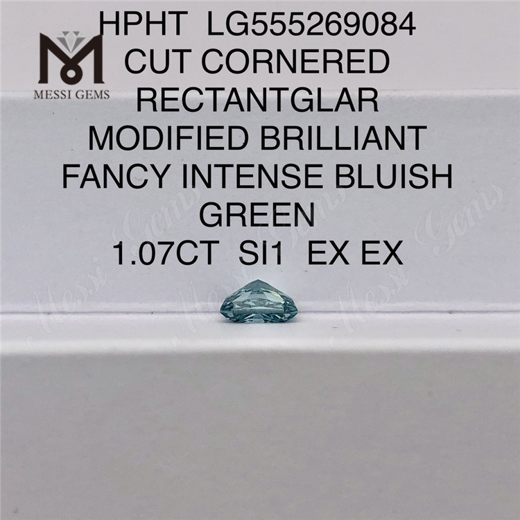 1.07CT RECANTGLAR FANCY INTENSE BLUISH GREEN SI1 EX EX HPHT diamante coltivato in laboratorio LG555269084 