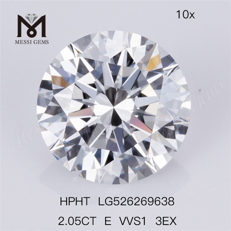 2.05CT E VVS1 3EX diamante coltivato in laboratorio HPHT Diamante rotondo da laboratorio 