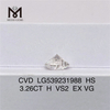 3.26ct H CVD cuore miglior diamante da laboratorio sciolto HS diamante da laboratorio sciolto in vendita