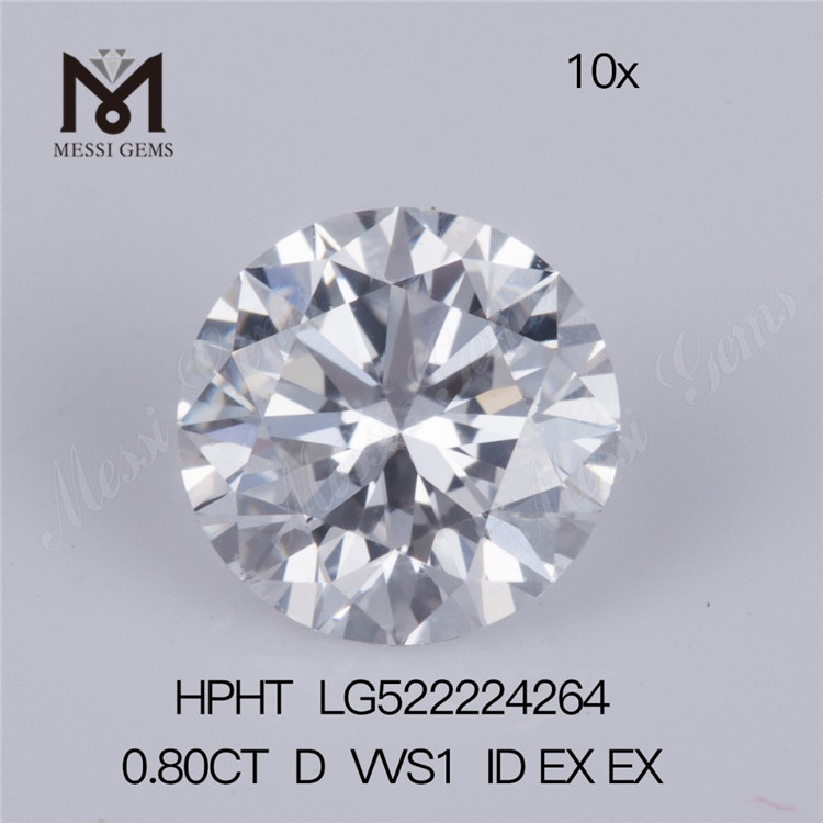 Forma rotonda 0,8 carati D / VVS1 ID EX EX diamante certificato HPHT coltivato in laboratorio Prezzo all'ingrosso 
