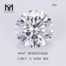 Diamante rotondo sintetico HPHT coltivato in laboratorio da 1,06 ct D Color VVS2 3EX
