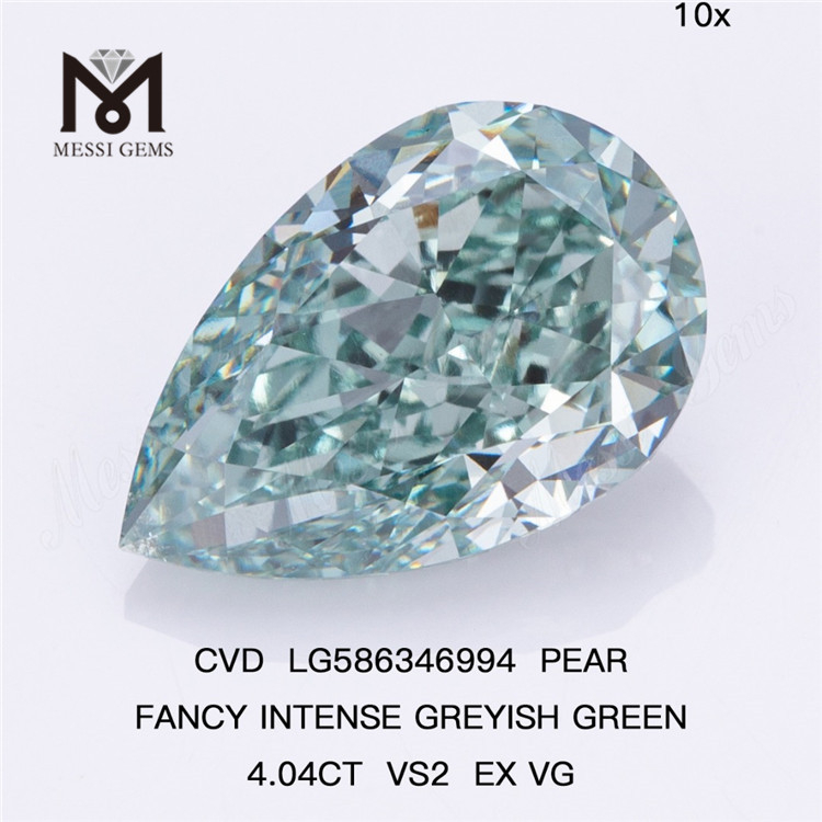 Diamanti Fancy Green Lab Grown da 4 ct PERA FANCY INTENSO VERDE GRIGIASTRO VS2 EX VG CVD LG586346994