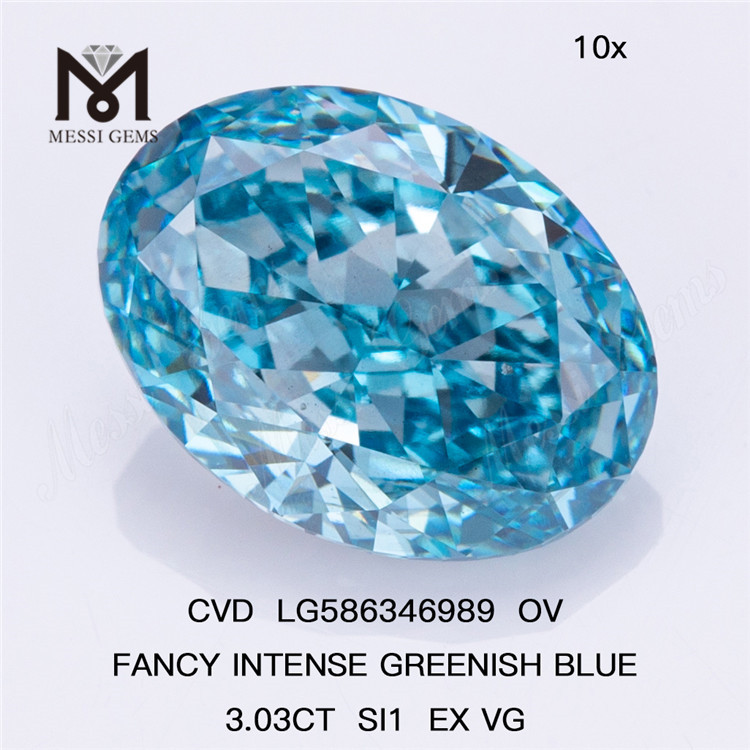 Diamante blu OV da 3 ct, prezzo SI1 EX VG FANCY INTENSE BLU VERDAstro, diamante CVD LG586346989