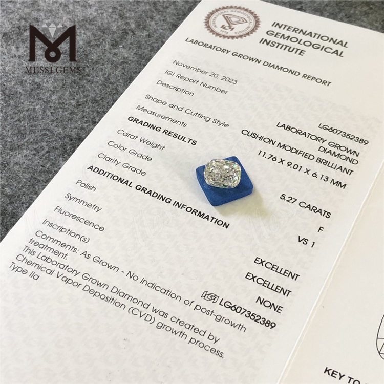 Cuscino da 5,27 CT F VS1 CVD Diamante sciolto Certificato IGI Eleganza sostenibile丨Messigems CVD LG607352389