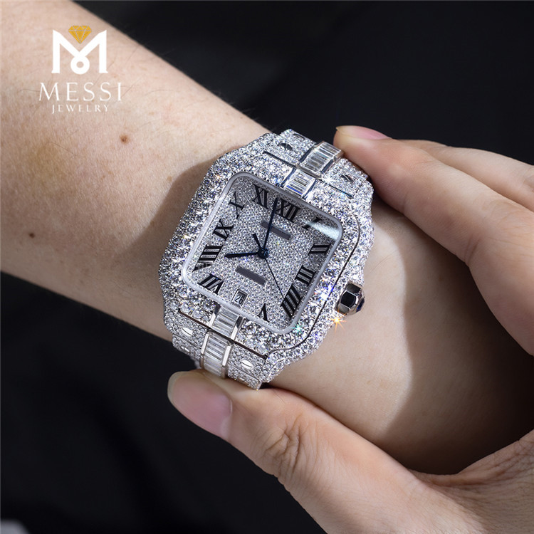 orologio moissanite economico in oro bianco