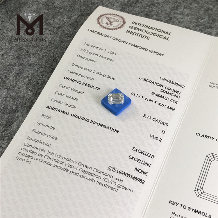 Diamanti certificati igi 3.13CT D VVS2 EM 3ct per gioielli artigianali CVD丨Messigems LG605348982
