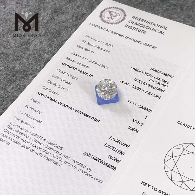 11.11CT E VVS2 ID costo del diamante artificiale Valori ecologici丨Messigems CVD LG605348998