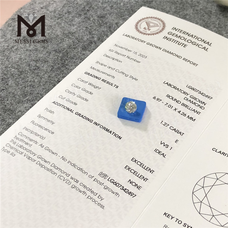 1.27CT E VVS1 diamante sintetico da 1 carato CVD Diamanti per splendide creazioni di gioielli丨Messigems LG607342497