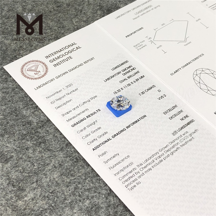 7.30CT Diamond Lab OV VVS2 D colore CVD LG605348950丨Messigems