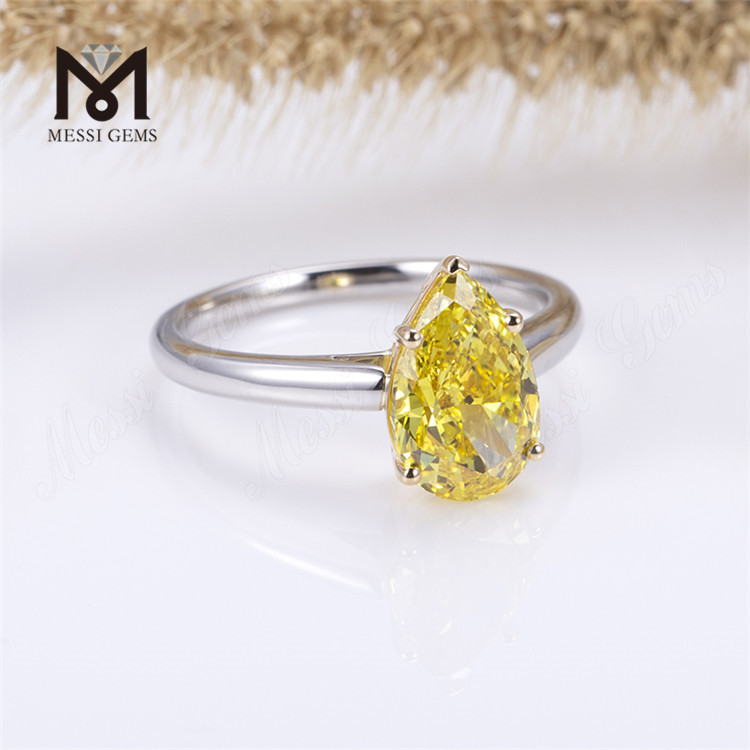 Anello con diamante solitario Elegance da 3 carati coltivato in laboratorio con diamante giallo a pera