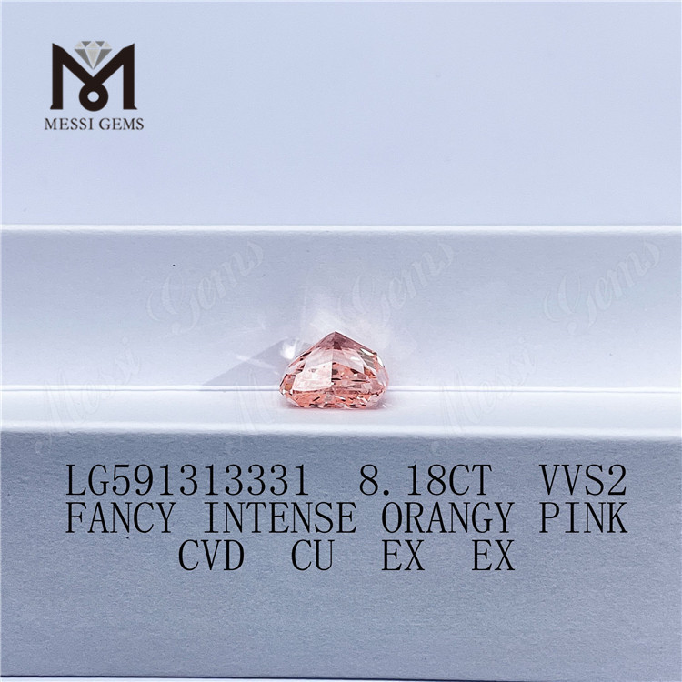 8.18CT VVS2 FANCY INTENSE ORANGY ROSA CVD CU EX EX Lab Grown Pink Diamond