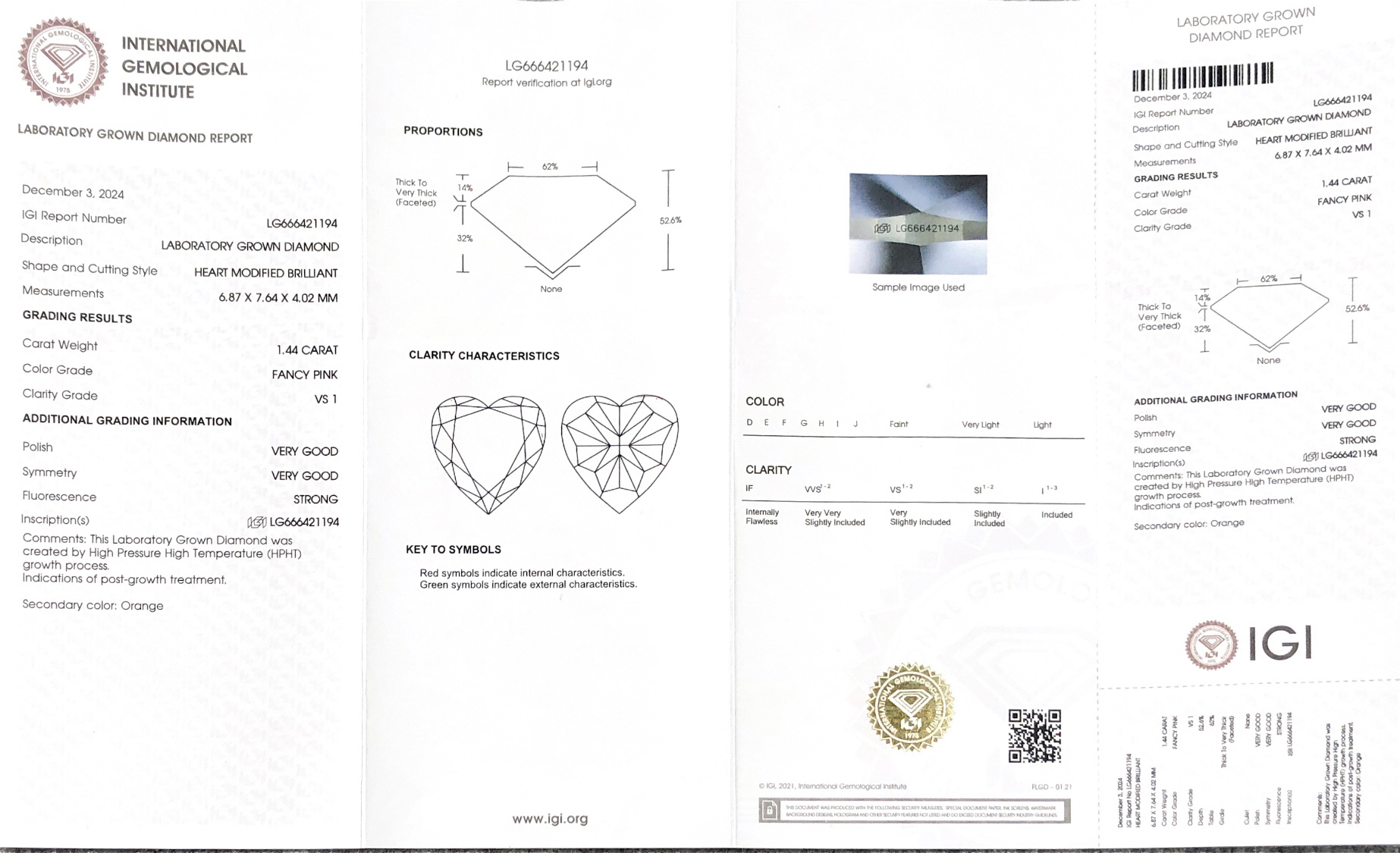 Diamanti da laboratorio di fabbrica IgI da 1,44 ct 