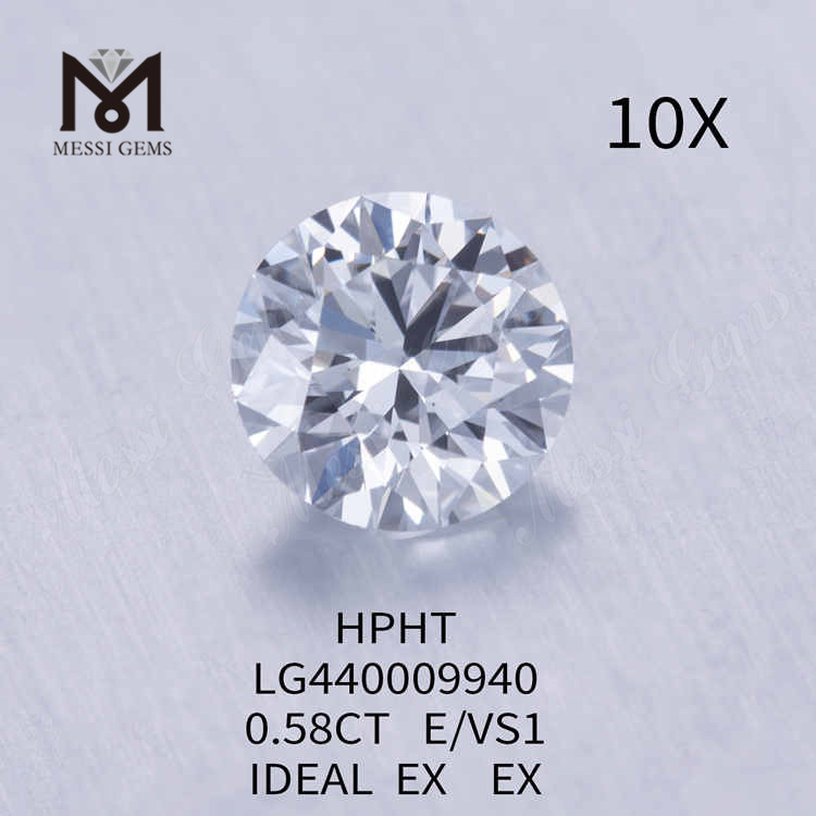 Diamante da laboratorio rotondo sciolto E/VS1 bianco da 0,58 CT IDEAL