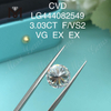 3,03 ct F VS2 Diamanti da laboratorio rotondi Grado di taglio VG