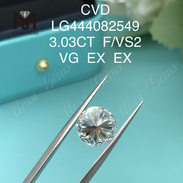 3,03 ct F VS2 Diamanti da laboratorio rotondi Grado di taglio VG