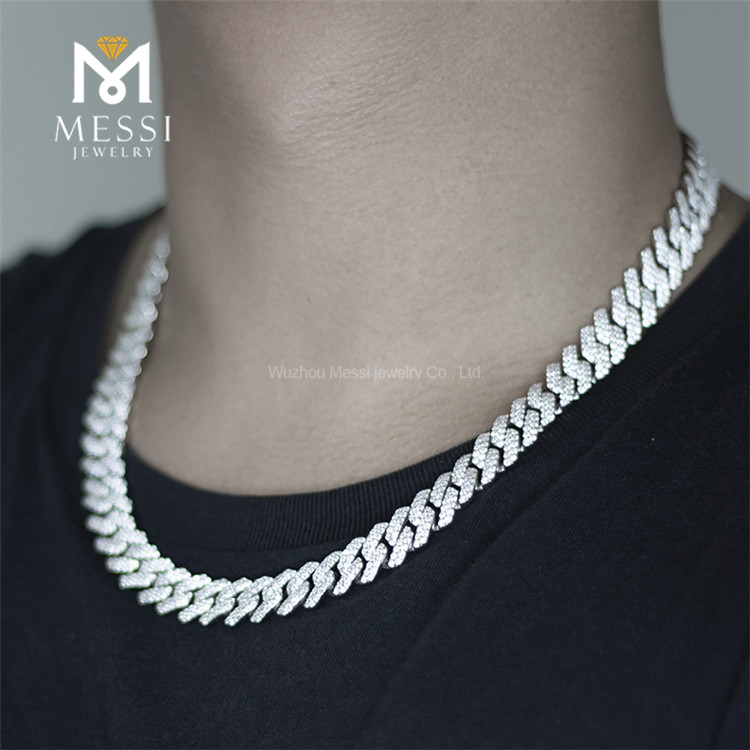 Collana con catena a maglia cubana in argento CZ personalizzata da uomo hip-hop da 22 pollici