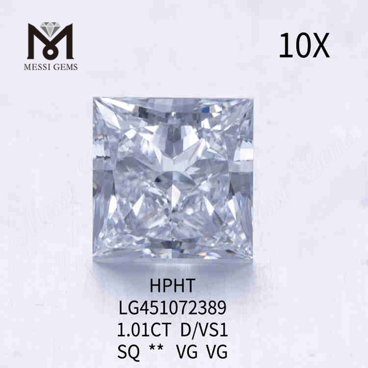 1.01CT D/VS1 Diamante quadrato sciolto coltivato in laboratorio VG