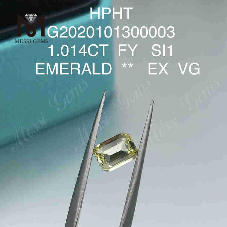 1.014ct FVY diamante sciolto coltivato in laboratorio taglio smeraldo SI1