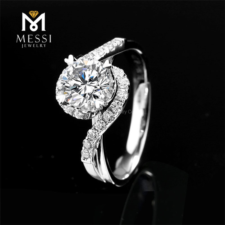 Anelli di moissanite di fidanzamento in oro bianco 18 carati Claw Setting 6.5mm 1ct Moissanite Rings Jewelry