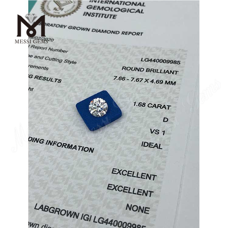 Diamanti da laboratorio da 1,68 carati D IDEAL vs1 Rotondo 