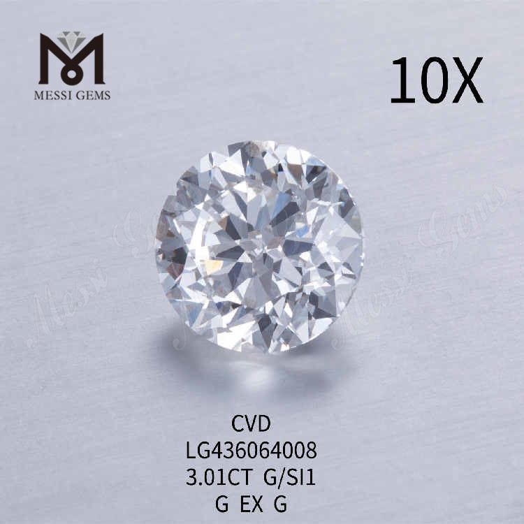 3.01CT G/SI1 diamante tondo coltivato in laboratorio G EX G