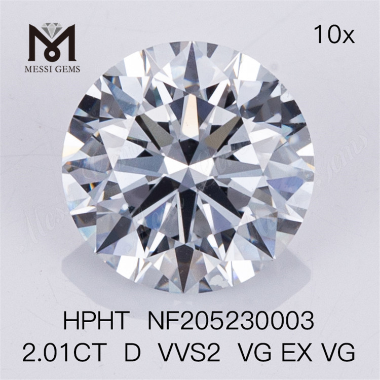 2.01CT Taglio Brillante Rotondo D Vvs2 VG EX VG Costo del diamante coltivato in laboratorio da 2 carati