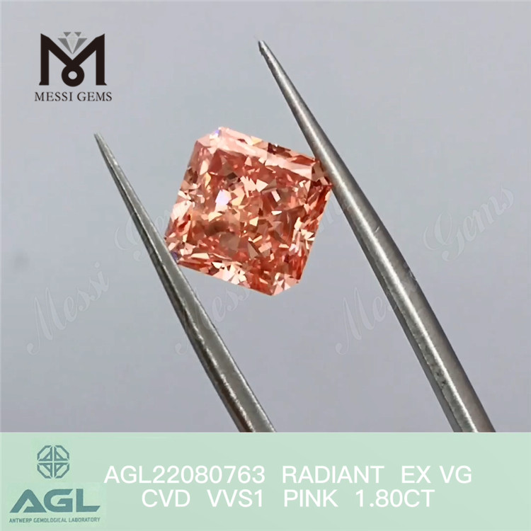 Commercio all'ingrosso di diamanti da laboratorio sciolti a buon mercato rosa fantasia con diamante cvd a taglio radiante da 1,80 ct
