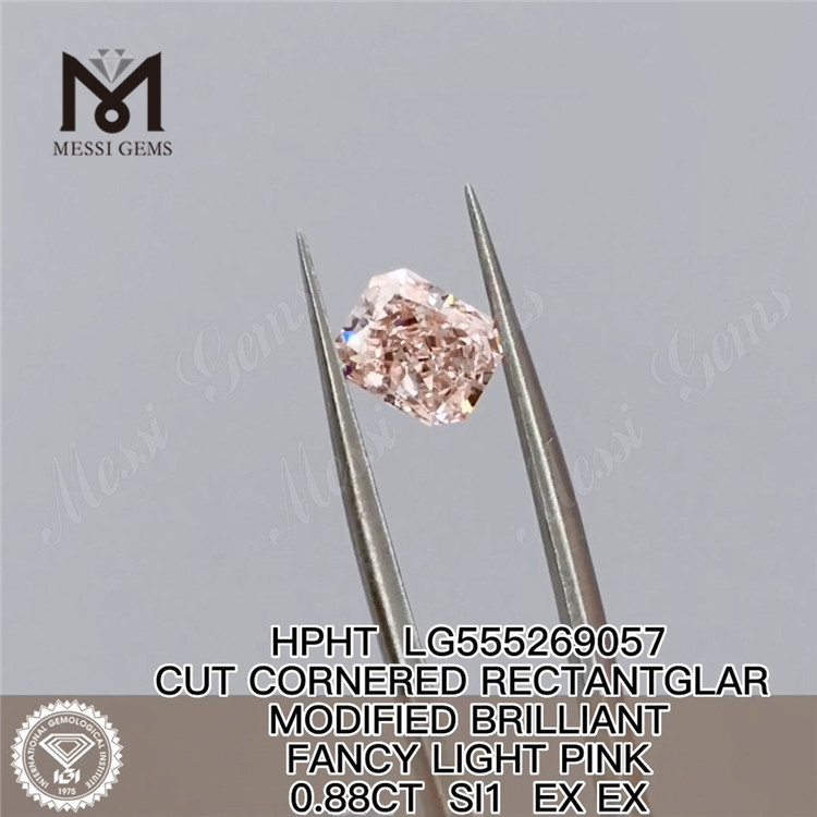 0.88CT RETTANGOLARE FANTASIA ROSA CHIARO SI1 EX EX Diamante coltivato in laboratorio HPHT LG555269057