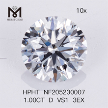 1ct D VS1 3EX Diamante tondo coltivato in laboratorio HPHT