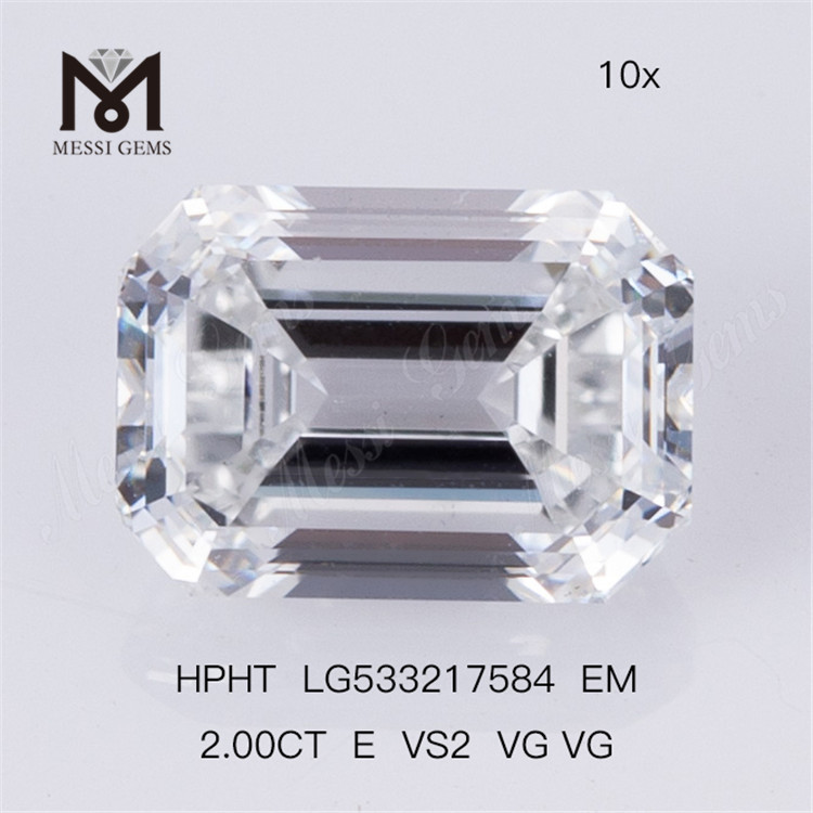 Diamante coltivato in laboratorio con taglio smeraldo da 2 ct E VS2 VG VG