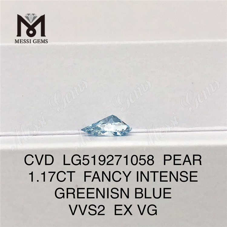 1.17CT FANCY INTENSE GREENISN BLUE VVS2 EX VG PERA diamante coltivato in laboratorio CVD LG519271058