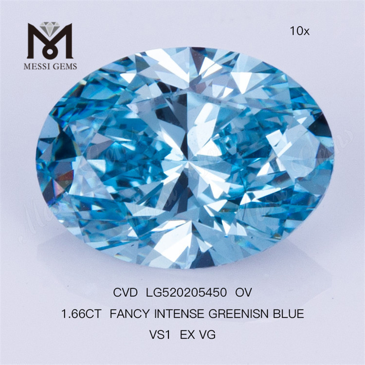 1.66CT OV FANCY INTENSE GREENISN BLUE VS1 EX VG diamante da laboratorio CVD LG520205450