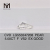 5,00 ct F VS2 EX Buon diamante coltivato in laboratorio a forma di pera di alta qualità