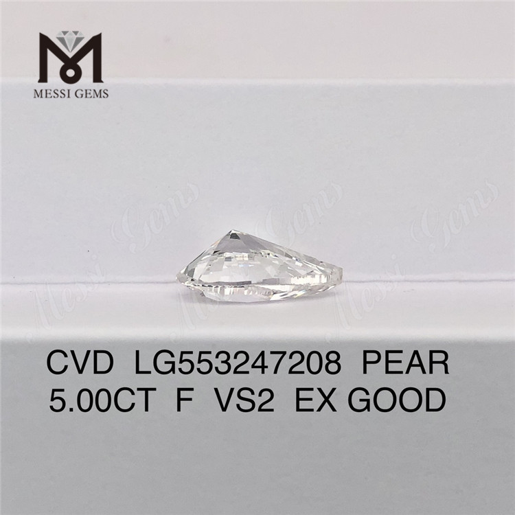 5,00 ct F VS2 EX Buon diamante coltivato in laboratorio a forma di pera di alta qualità