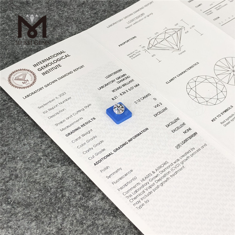 Prezzo del diamante coltivato in laboratorio Cvd da 2,12 ct D VVS2 3EX LG597359289