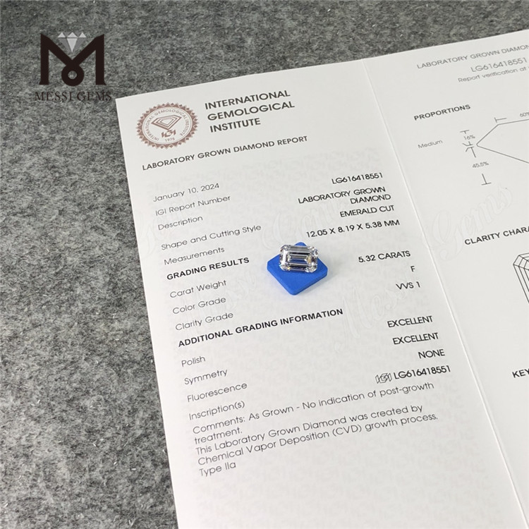 5.32CT F VVS1 EM Diamanti simulati CVD LG616418551丨Messigems