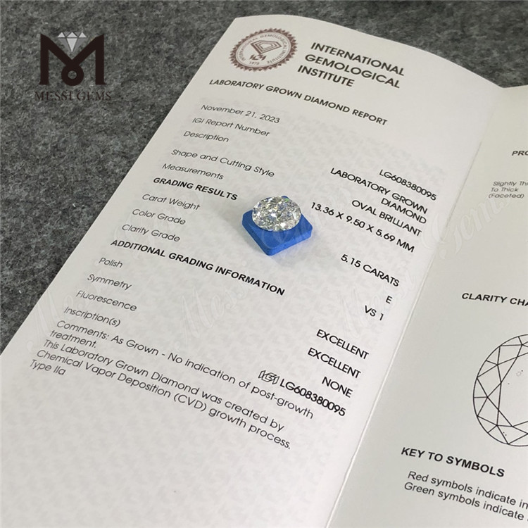 Certificato diamante da 5 ct igi OV E VS1 per rivenditori CVD LG608380095丨Messigems 